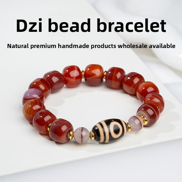 zensoullab Natural Sardonyx Dzi Bead Bracelet Fashionable Versatile Unisex Couple Style One-Line Pharmacist Single Circle Bracelet
