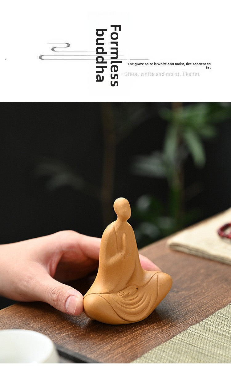 zensoullab Clay Yixing Zisha Zen Buddha Small Monk Can Cultivate Mind Handmade Tea Pet Tea Ceremony Accessories Home Decoration