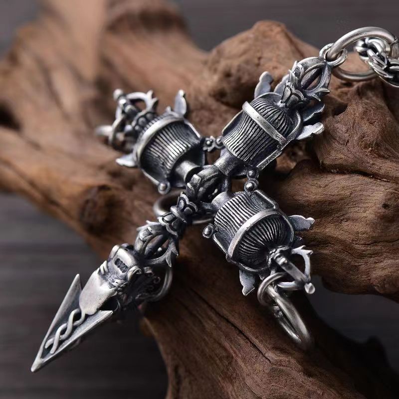 zensoullab Vintage Men's Jewelry Pu Ba Vajra Pendant Men's Antique Cross Demon-Subduing Vajra Thai Silver Necklace Amulet Magical Tool
