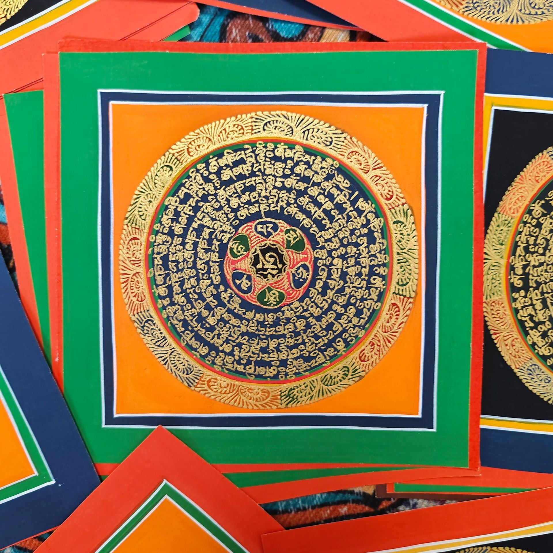 zensoullab Nepal Hand-painted Thangka Six-Word Mantra Tibetan Sutra Thangka Mandala Living Room Entrance Decoration Hanging Painting