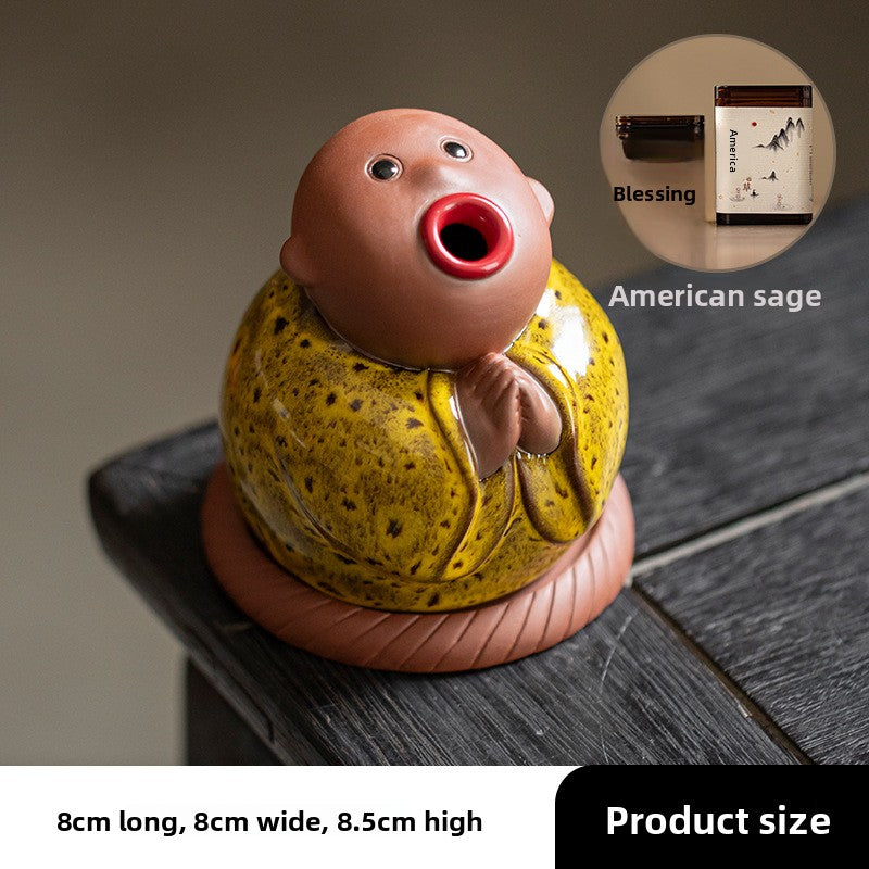 zensoullab Creative Little Monk Incense Burner Cute Aromatherapy Burner Ornament Zen Style Home Indoor Agarwood Sandalwood Incense Burner Incense Box