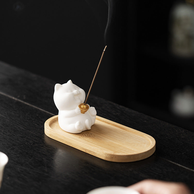 zensoullab Cute Forbidden City Kitten Ceramic Incense Holder Aromatherapy Burner Ornament Soft Healing Tea Table Tea Pet Indoor Incense Burner