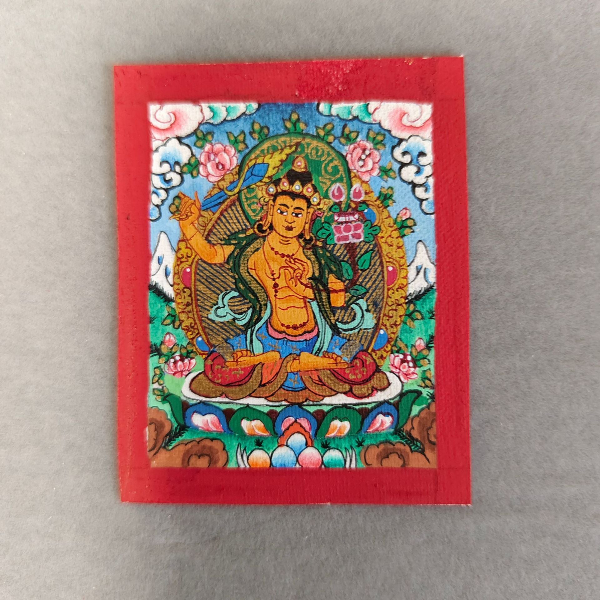zensoullab Nepal Hand-painted Zodiac Buddha Guardian Buddha Thangka Manjushri Yellow God of Wealth Green Tara Samantabhadra Small Thangka Pendant