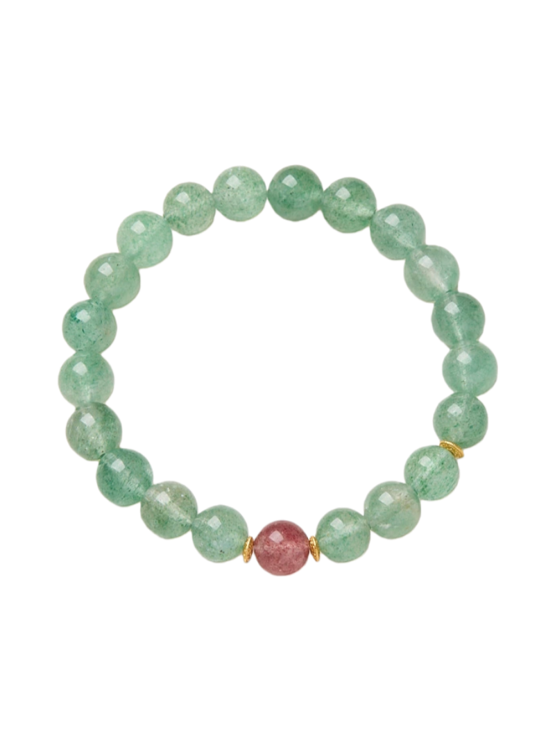 zensoullab Fresh Natural Green Strawberry Crystal Bracelet Good Luck Bead Single Circle Crystal Bracelet