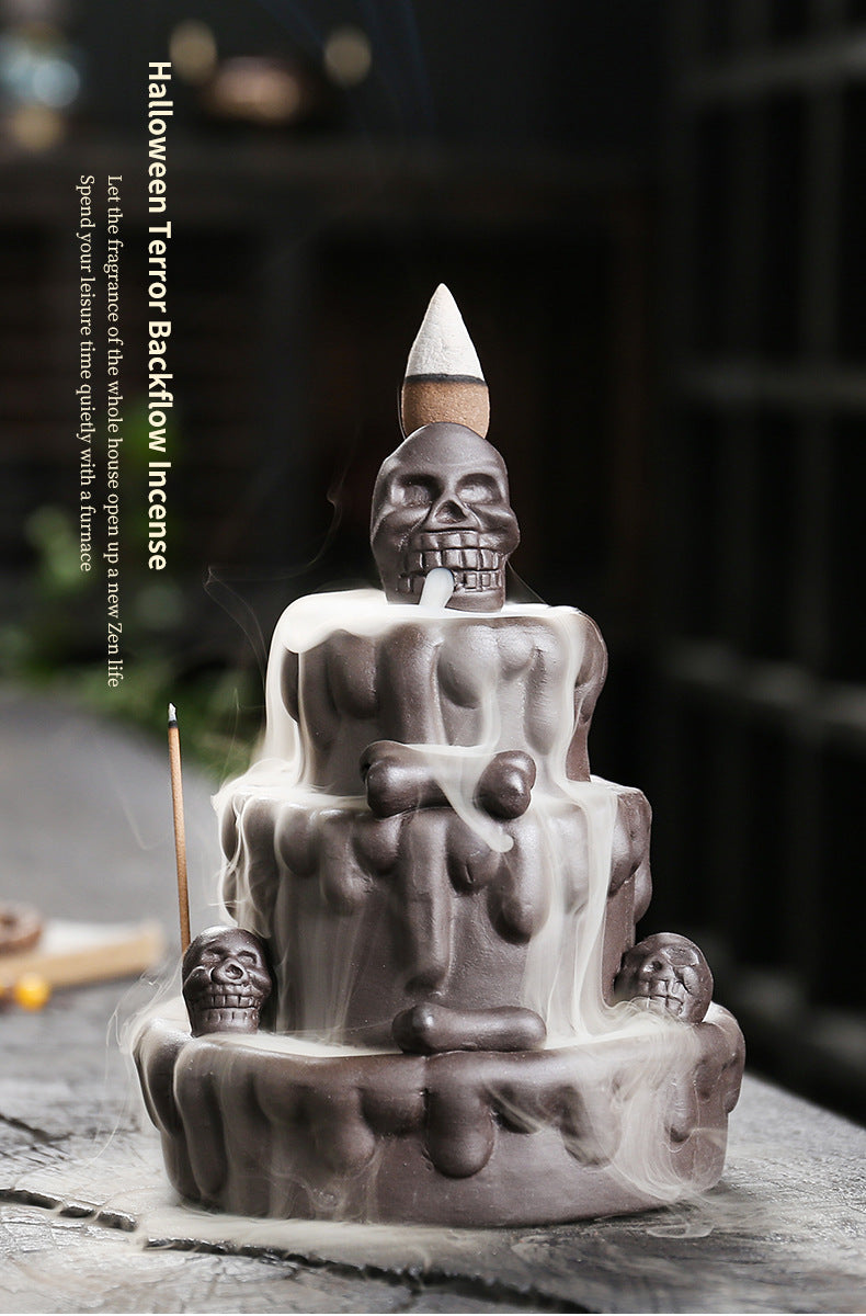 zensoullab Hot-Selling New Incense Burner Creative Cake Skull Head Backflow Incense Burner Craft Ornament