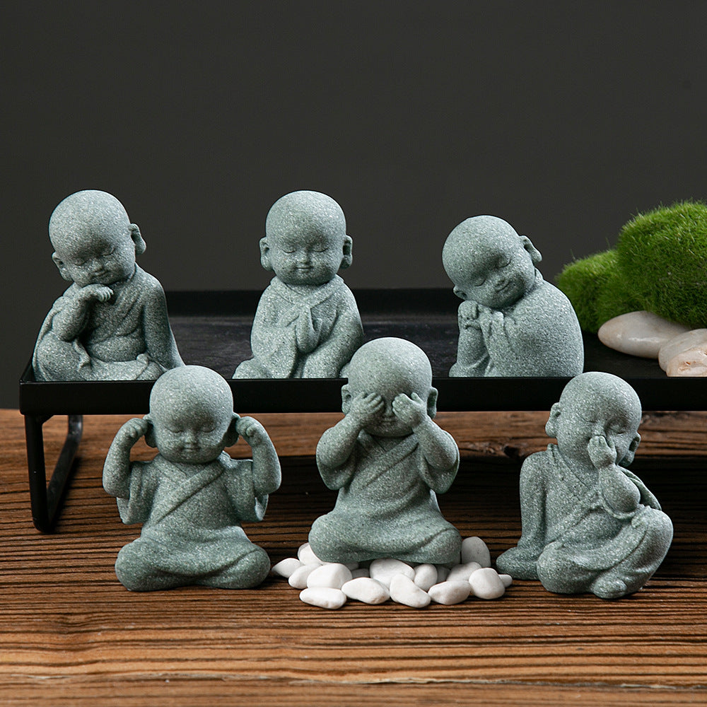 zensoullab New Chinese Zen Style Little Monk Tea Pet Small Buddha Statue Ornament Little Novice Fish Tank Landscaping Potted Plant Decoration Display