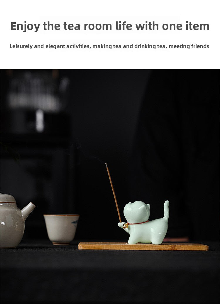 zensoullab Cute Forbidden City Kitten Ceramic Incense Holder Aromatherapy Burner Ornament Soft Healing Tea Table Tea Pet Indoor Incense Burner