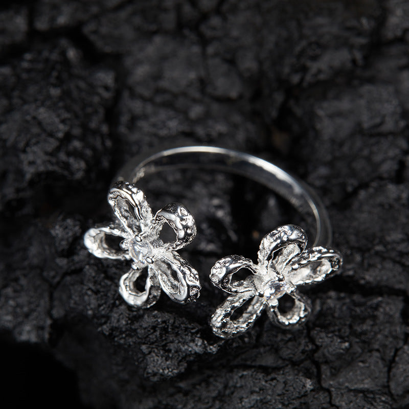 zensoullab Korean Version S925 Sterling Silver Zircon Colorful Gemstone Collarbone Chain Fashion Sweet Hollow Small Flower Pendant Necklace for Women