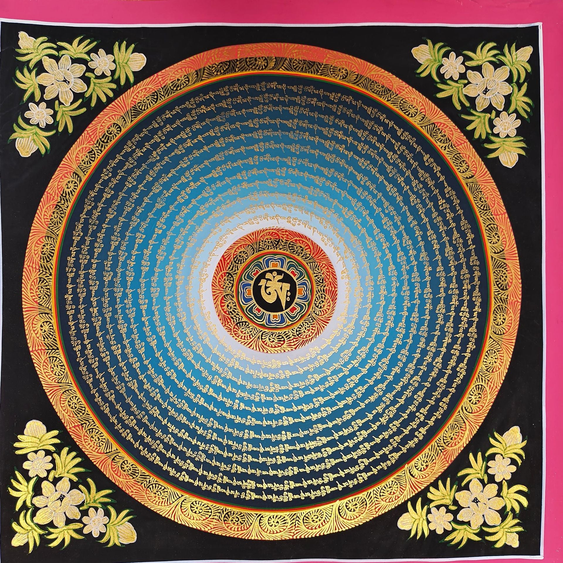 zensoullab Nepal Hand-painted Thangka Six-Word Mantra Mandala Mandala Sutra Decorative Painting Living Room Entrance Hanging Painting