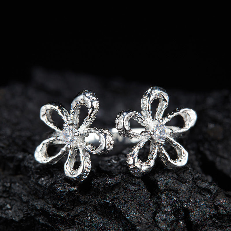 zensoullab Korean Version S925 Sterling Silver Zircon Colorful Gemstone Collarbone Chain Fashion Sweet Hollow Small Flower Pendant Necklace for Women