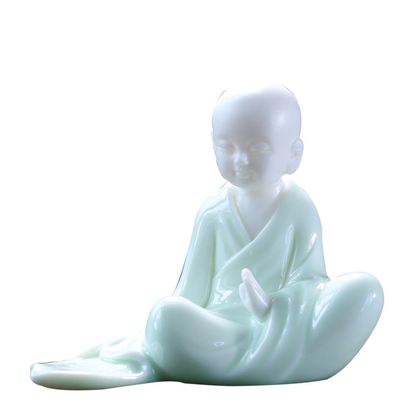 zensoullab Zen Style Chinese Fine Ceramic Figure Little Monk Ornament Creative Incense Holder Creative Home Living Room Decoration