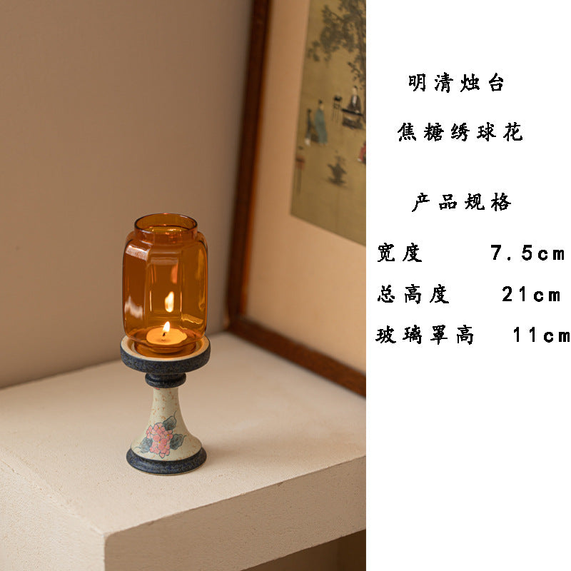 zensoullab Ming and Qing Hand-painted Blue and White Firestone Red Aromatherapy Candle Candle Holder Ornament Zen Ceramic Tea Ceremony Accessories Tea Room Atmosphere Lamp