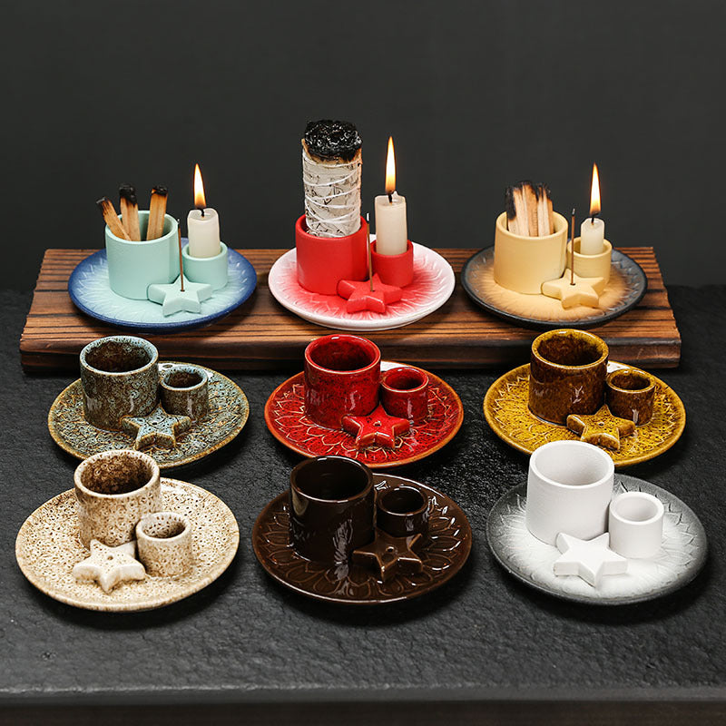Ceramic Aromatherapy Candle Holder Aromatherapy Burner Simple Nordic Style Candle Cup Atmosphere Decoration Sage Holy Wood Plate