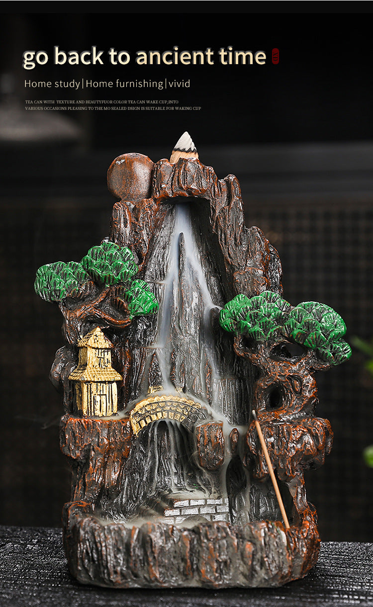 zensoullab Fake Mountain Water Flowing Wealth Ornament Home Desktop Resin Decoration Gift Housewarming Opening Living Room Wealth-Attracting Backflow Incense Burner