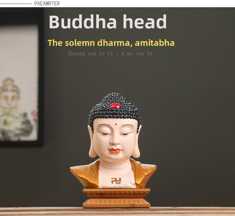 zensoullab Premium Ceramic Large Buddha Head Chinese Zen Style Buddha Statue Amitabha Buddha Tathagata Home Buddha Hall Gift Home Decoration