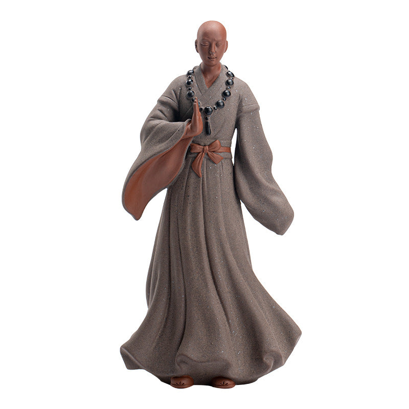 zensoullab Creative New Chinese Style Large Purple Clay Little Monk Figurine Tea Room Living Room Entrance Zen Little Monk Ceramic Character Decoration