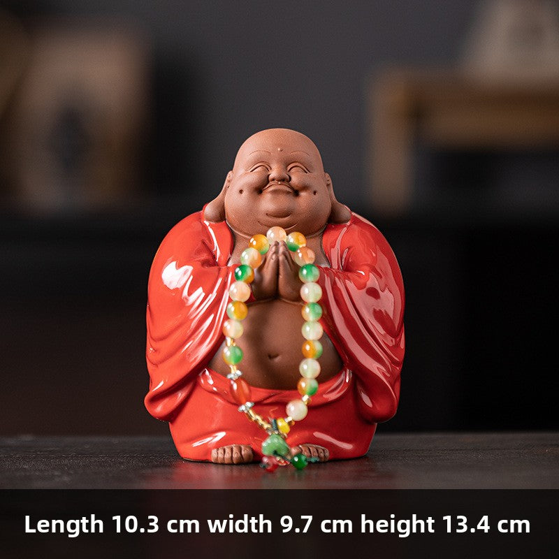 zensoullab Purple Clay Lucky Maitreya Buddha Tea Pet Premium Ceramic Big Belly Laughing Buddha Tea Table Decoration Zen Buddha Statue Ornament