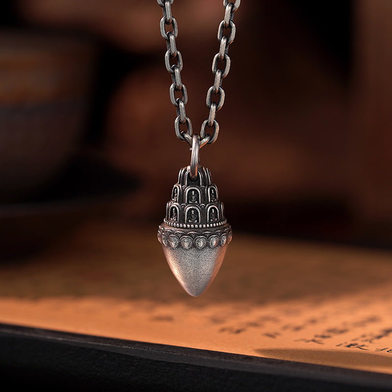 zensoullab Buddha Pagoda Pendant Thai Silver Unisex Tibetan Chinese Style Retro Hanging Pendant Tibetan Style Protective Buddha Pendant
