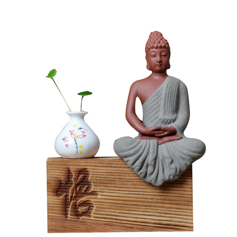zensoullab Zen Character Figurine Purple Clay Buddha Statue New Chinese Style Home Decor Office TV Cabinet Entrance Decoration