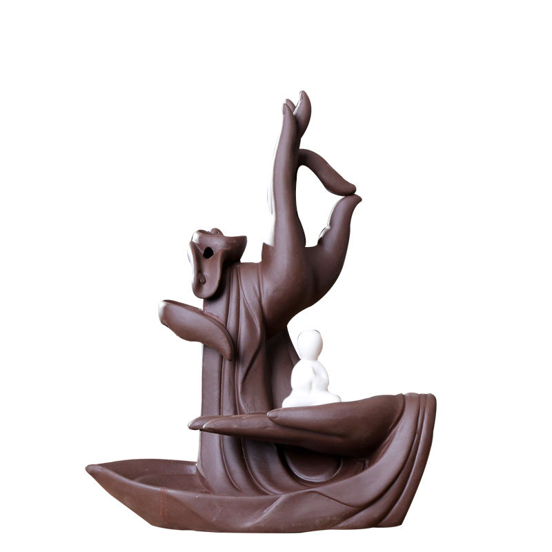zensoullab Creative Backflow Incense Burner Home Purple Clay Flow Incense Burner Indoor Ornament Ceramic Buddha Hand Incense Burner Home Decor