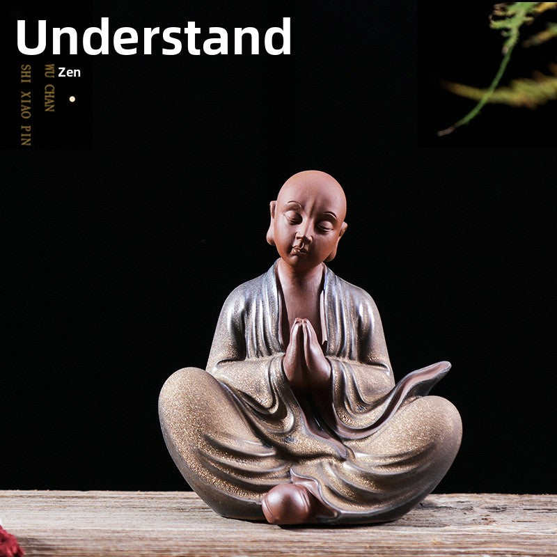 zensoullab Premium Purple Clay Little Monk Tea Pet Tea Tray Kung Fu Tea Set Accessories Little Shaolin Zen Style Chinese Home Decor
