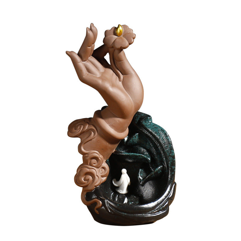 zensoullab Exclusive New Purple Clay Backflow Incense Burner Zen Lotus Buddha Hand Zen Heart Backflow Incense Burner Home Decor