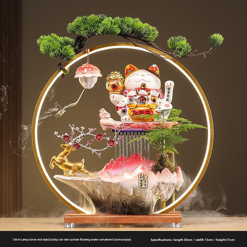 zensoullab Lucky Cat Flowing Water Wealth-Attracting Ornament Circulating Water Living Room Desktop Decoration