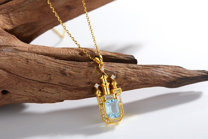 zensoullab Gemstone Collarbone Chain for Women S925 Silver Inlaid with Natural Topaz Castle Personality Colorful Gemstone Necklace for Women