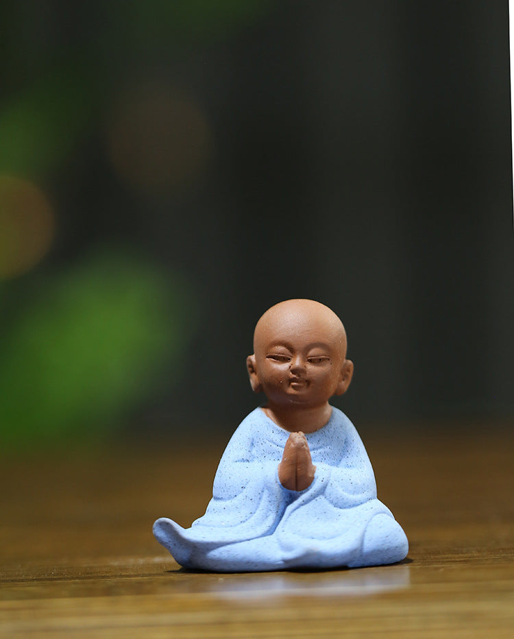 zensoullab Zen Buddha Figurine Purple Clay Little Monk Tea Pet Tea Tray Accessories Little Novice Bonsai Micro Landscape Fish Tank Decoration