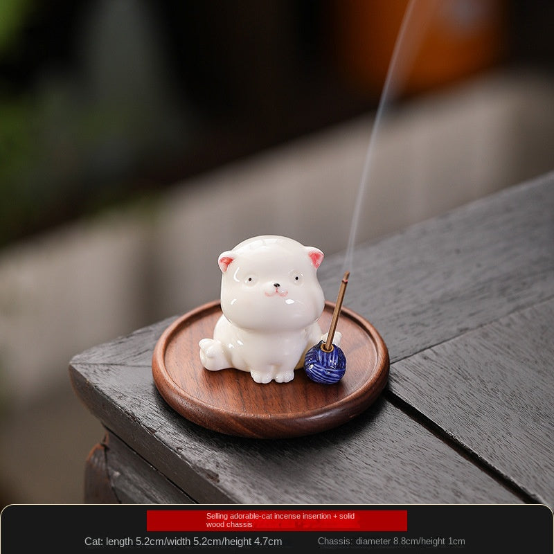 Zensoullab Creative Ceramic Kitty Incense Holder Decoration Mini Cute Small Animal Home Indoor Sandalwood Deep Incense Burner Incense Burner