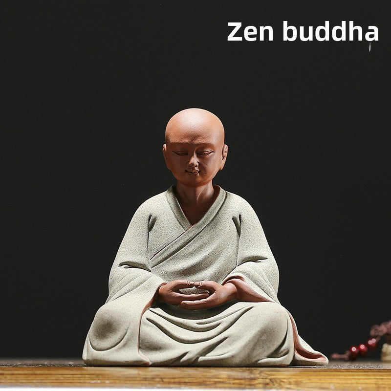 zensoullab Zen Purple Clay Little Monk Tea Pet Figure Zen Monk Little Novice Tea Ceremony Desktop Entrance Living Room Fish Tank Chinese Style Ornament