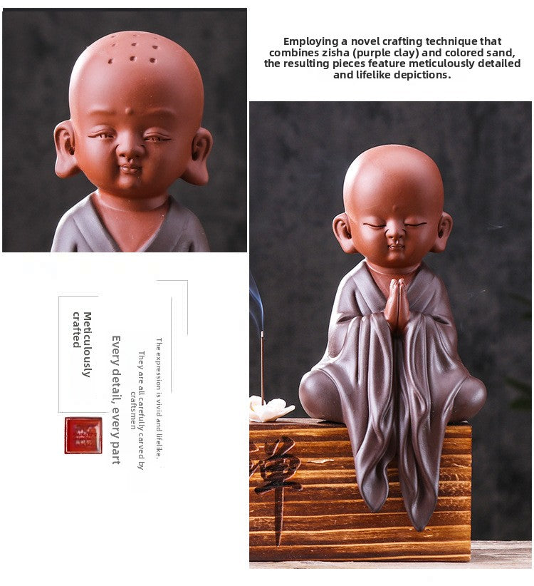 zensoullab Premium Ceramic Gift Monk Tea Pet Zen Purple Clay Little Monk Chinese Tea Ceremony Living Room TV Cabinet Entrance Decoration Ornament