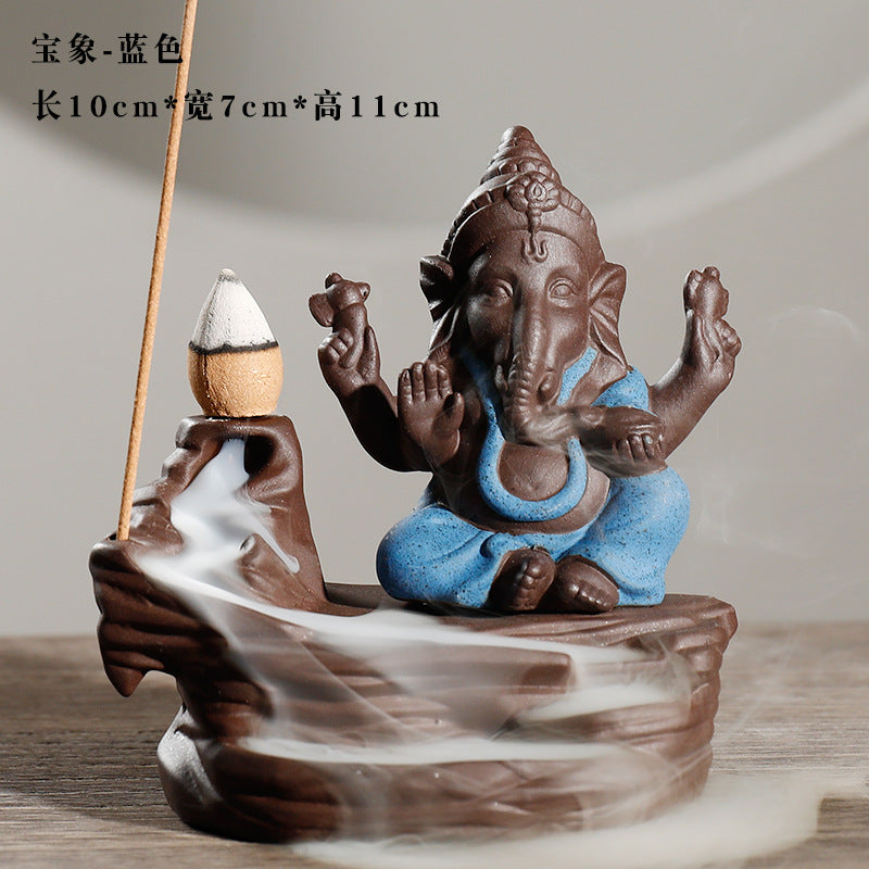 zensoullab Purple Clay Tower Incense Burner Thai Treasure Elephant Smoke Backflow Incense Burner Creative Southeast Asian Home Fragrance Ornament