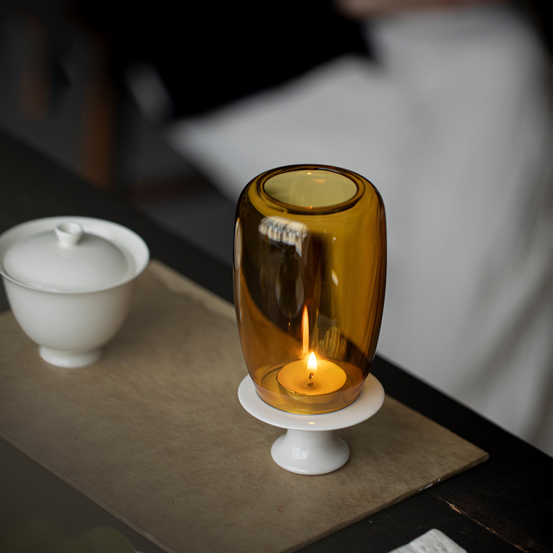 zensoullab New Chinese Zen Candle Holder Windproof Glass Lampshade Vintage Home Aromatherapy Candle Atmosphere Tea Room Ornament