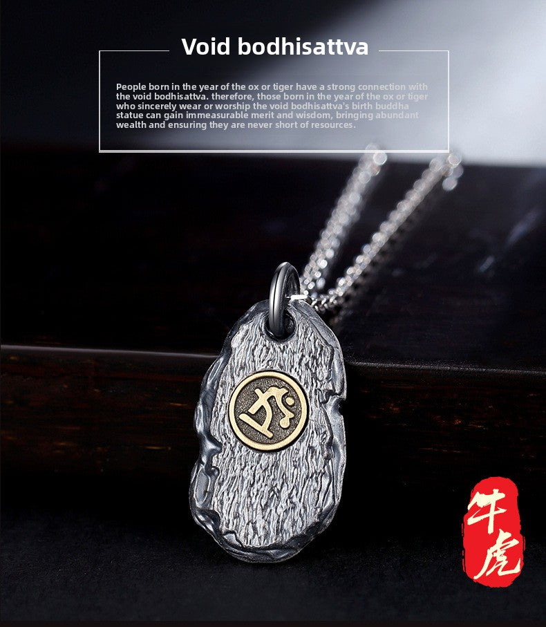 zensoullab Zodiac Buddha Eight Guardian Deities Pendant for Men and Women Twelve Zodiac Signs National Trend Ethnic Style Retro Imitation Thai Silver Vintage Necklace
