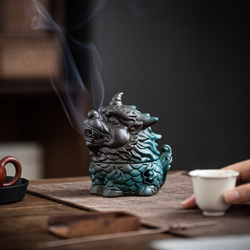 zensoullab Kirin Incense Burner Wealth-Attracting Divine Beast Agarwood Sandalwood Tea Table Home Indoor Incense Ceremony New Chinese Zen Ceramic Ornament