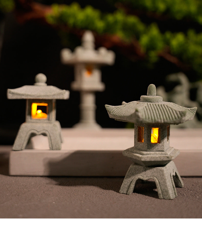 zensoullab Japanese Style Stone Lantern Micro Landscape Ornament Chinese Style Bonsai Fish Tank Decoration Ancient Style Desktop Zen Tea Table Stone Lantern