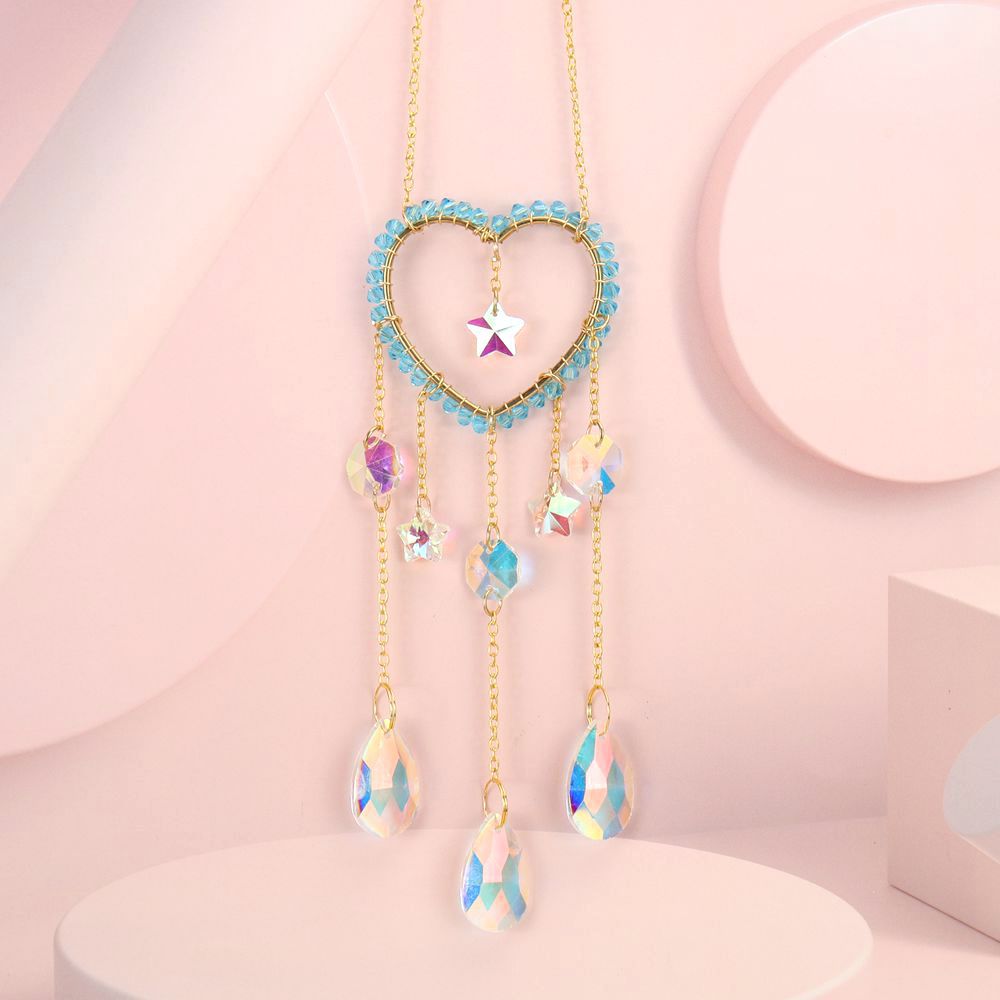 zensoullab Handmade Silk Wrapped Heart-Shaped Crystal Sun Catcher Curtain Hanging Decoration Garden Ornament