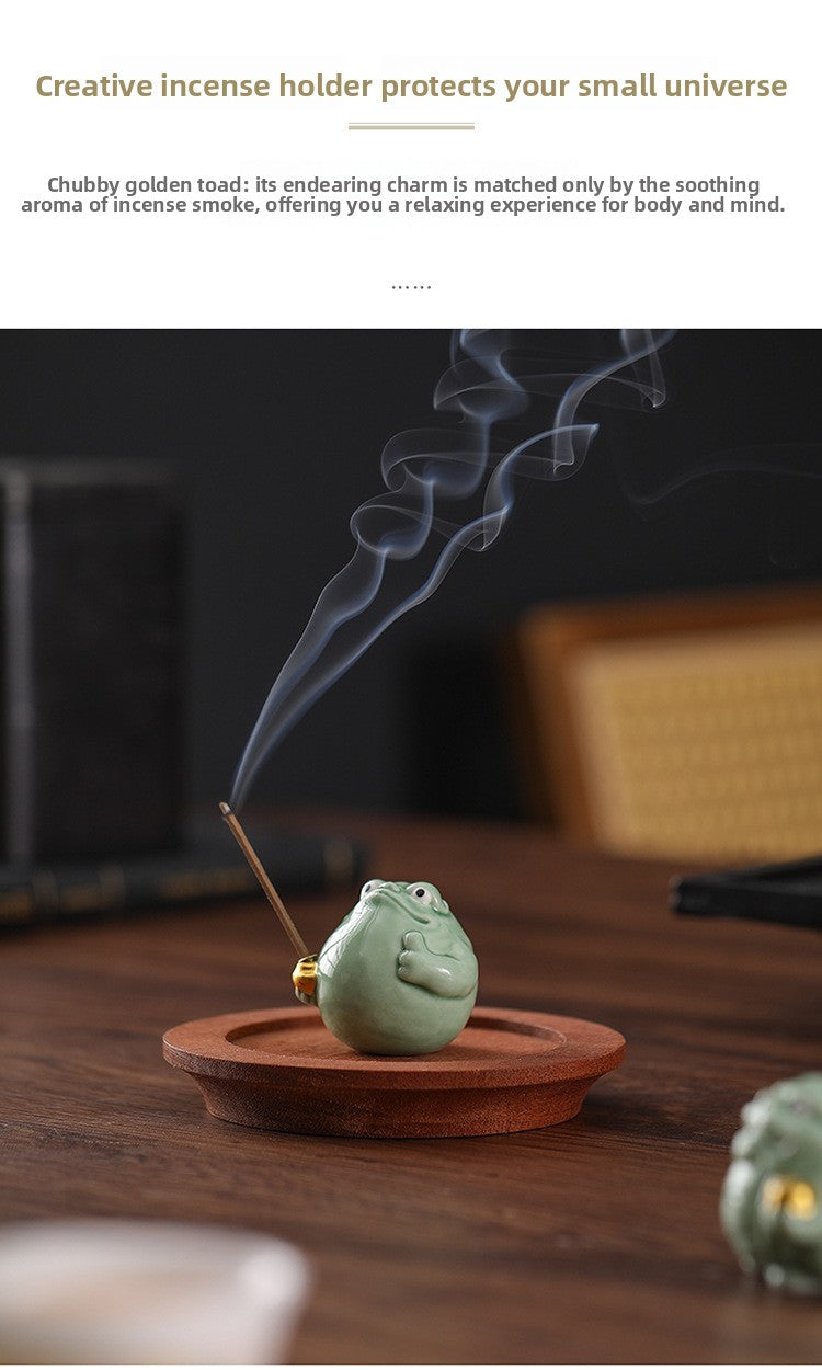 zensoullab Creative Lucky Golden Toad Incense Burner Cute Incense Holder Personalized Home Indoor Tea Room Standing Incense Stick Aromatherapy Burner Ornament