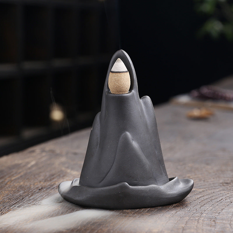 zensoullab Original Purple Clay Backflow Incense Burner Mountain Water Flowing Little Monk Home Decor Ornament Backflow Incense Burner Craft