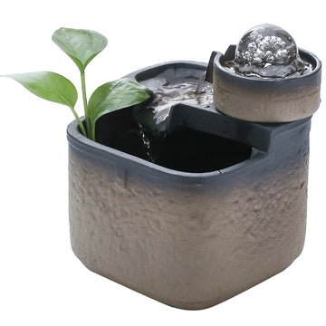 zensoullab Square Pool Desktop Ceramic Flowing Water Ornament Wealth Feng Shui Wheel Fountain Modern Tea Table Tea Desk Circulating Fortune Ball Water Feature