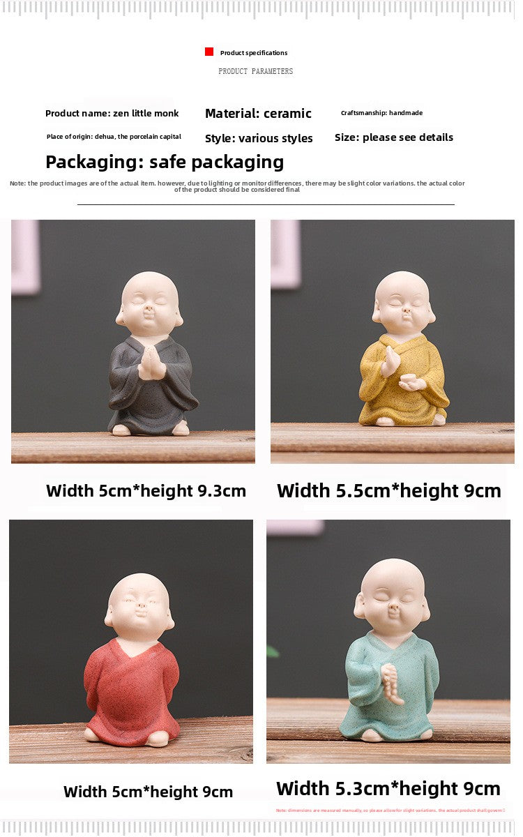 zensoullab Zen Ceramic Little Monk Tea Ceremony Tea Pet Ornament Cute Little Novice Flower Pot Decoration Chinese Style Living Room Home Decor