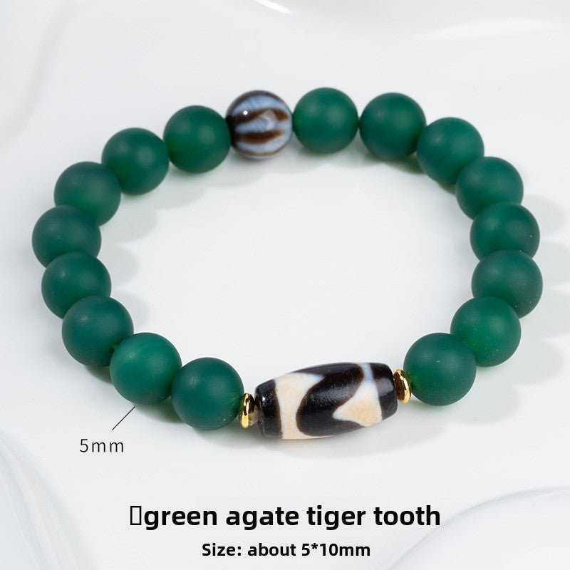 zensoullab Natural Three-Eyed Dzi Bead Agate Bracelet Fashion Versatile Unisex Couple Style Tiger Tooth Single Circle Bracelet In Stock