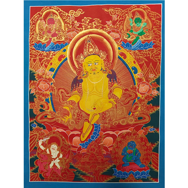 zensoullab Nepal Hand-painted Yellow God of Wealth Thangka Classic Red Thangka Black Thangka Five Gods of Wealth Buddha Tibetan Buddhist Hall Worship Decoration Hanging Painting
