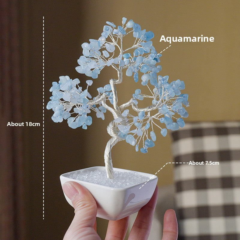zensoullab Natural Aquamarine Crystal Raw Stone Tree of Life Wealth-Attracting Desktop Office Ornament Crystal Craft