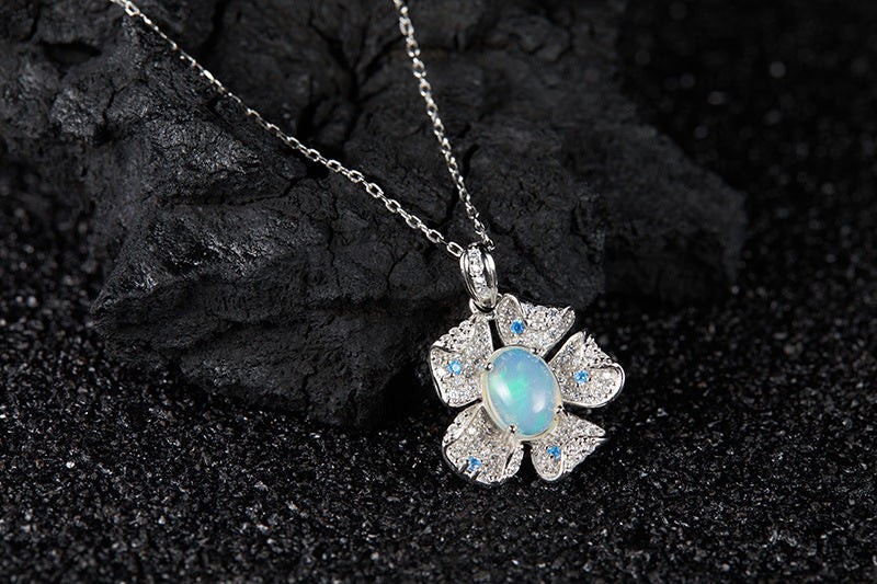 zensoullab Popular Flower Pendant S925 Sterling Silver Inlaid with Natural Opal Gemstone Necklace for Women