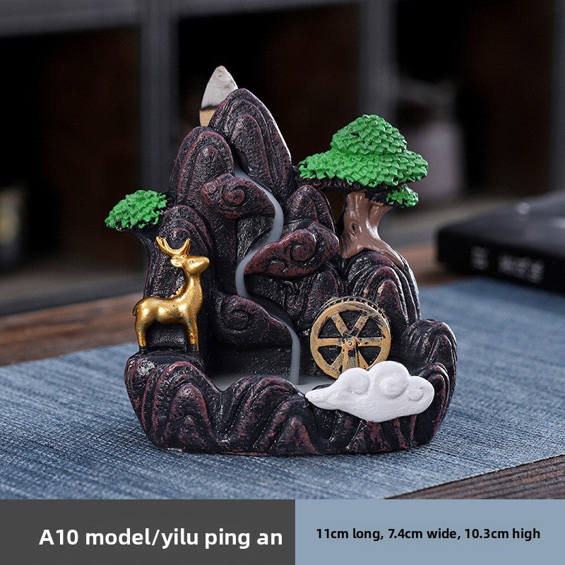 zensoullab Large Creative Resin Small Backflow Incense Burner Mountain Water Flow Sandalwood Agarwood Incense Burner Indoor Home Decoration