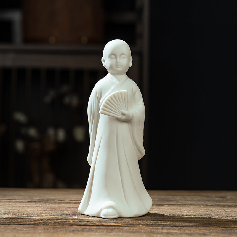 zensoullab Zen Ceramic Little Monk Figurine White Porcelain Little Novice Creative Chinese Style Living Room Entrance Tea Table Incense Home Decor
