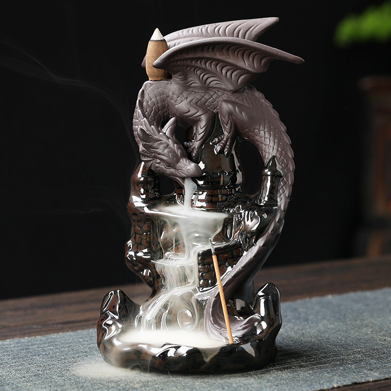Ceramic Sandalwood Backflow Incense Burner Home Decor Creative European Style Pterosaur Waterfall Backflow Incense Burner