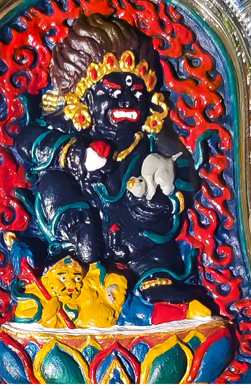 zensoullab Rubbing Thangka Hand-painted 3D Black God of Wealth Tibetan Painted Buddha Small Thangka Buddha Amulet Tibetan Silver Pendant Necklace for Men and Women